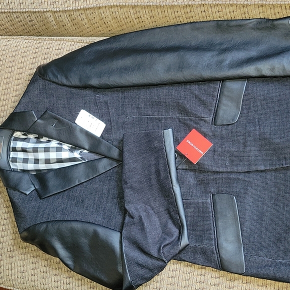 Two-tone black coduroy & leather blazer by Saks fifth avenue, sz S - Picture 1 of 3